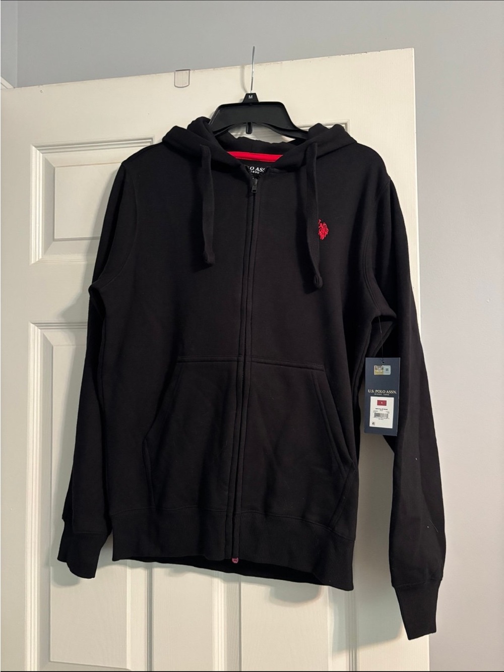 U.S. Polo Assn. Men’s Black Full-Zip Hoodie with Red Logo Accent